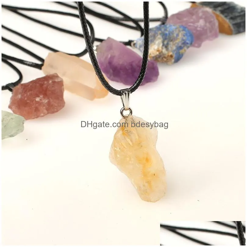 Pendant Necklaces Irregar Natural Crystal Stone Sier Plated Pendant Necklaces For Women Men Fashion Party Club Decor Energy Jewelry Dr Dhzvv