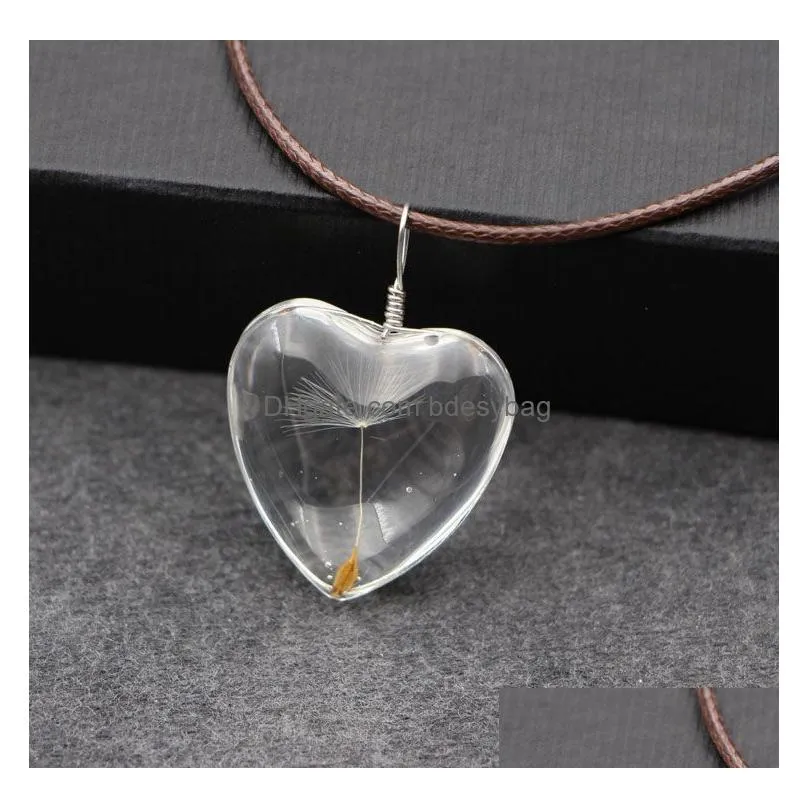 Pendant Necklaces Cute Dandelion Flower Heart Choker Necklace Pendants Vintage Lucky Jewelry With Rope Chain For Women Men Drop Delive Dhb67