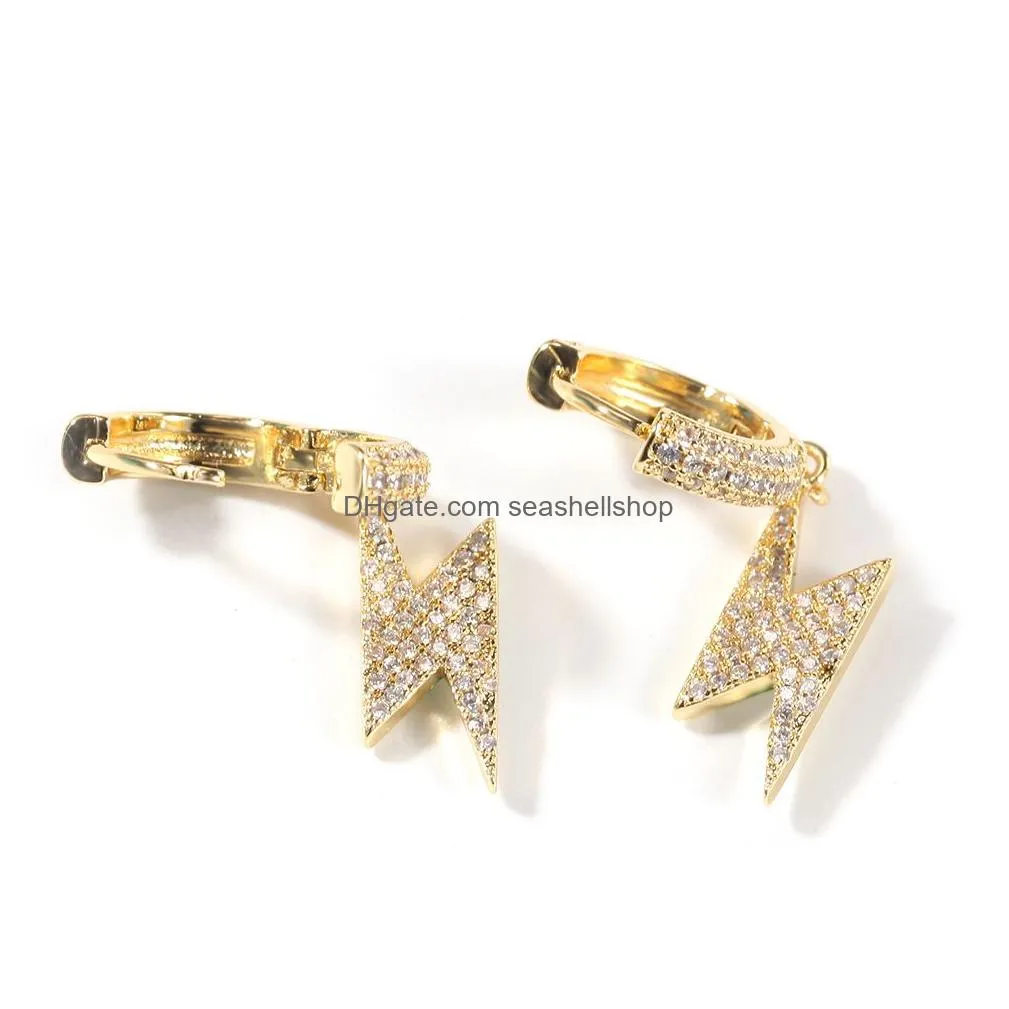 Dangle & Chandelier Mens Gold Lightning Earrings Womens Sier Dangle Hoop Earring Fashion Hip Hop Jewelry Drop Delivery Jewelry Earrin Dhk1M