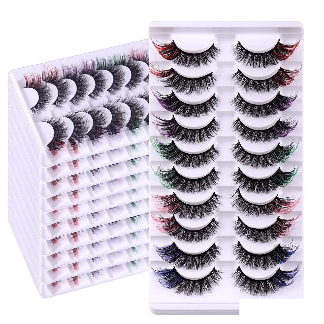 False Eyelashes Mtilayer Thick Fluffy Colored False Eyelashes Winged Messy Crisscross Handmade Reusable 3D Faux Mink Lashes Colorf Fl Dhtx1