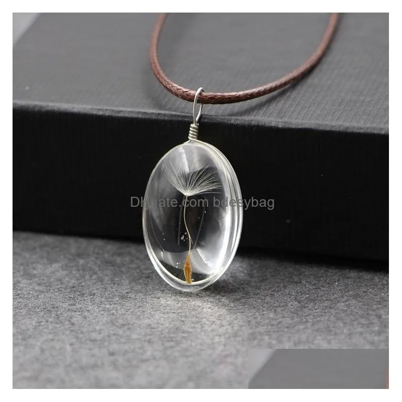 Pendant Necklaces Cute Dandelion Flower Heart Choker Necklace Pendants Vintage Lucky Jewelry With Rope Chain For Women Men Drop Delive Dhb67