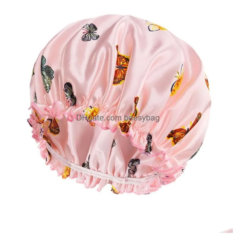 Beanie/Skull Caps Graphic Butterfly Print Satin Night Hat For Women Girl Elastic Sleep Caps Beauty Bonnet Hair Care Fashion Accessorie Dhnhf