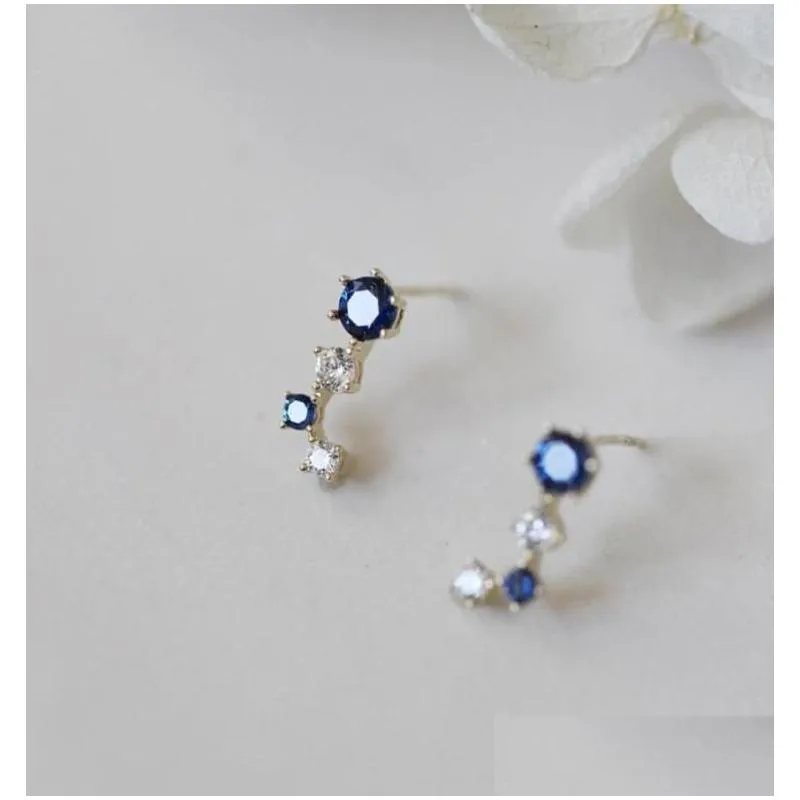 Stud Sterling Sier Earrings Mysterious Dark Blue Size Zircon Exquisite Small Temperament Retro Personalitystud6297613 Drop Delivery Dhtil