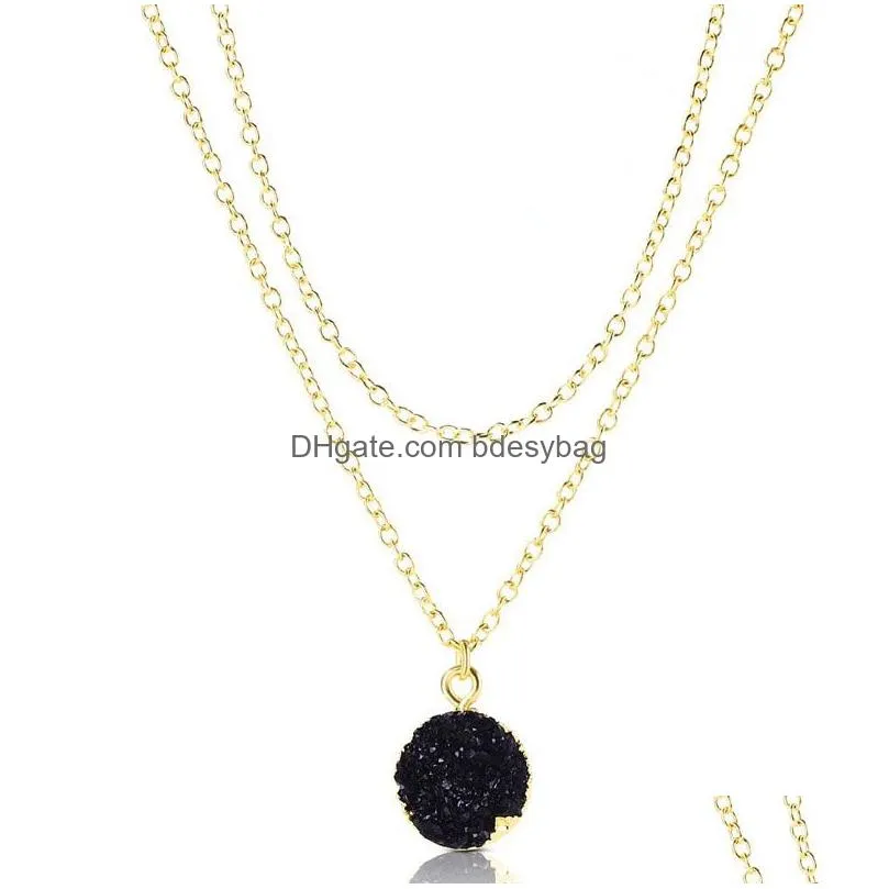 Pendant Necklaces Mixed Gold Plated Colorf Druzy Pendant Necklaces Choker For Women Men Wedding Party Club Decor Jewelry Drop Delivery Dhzoi
