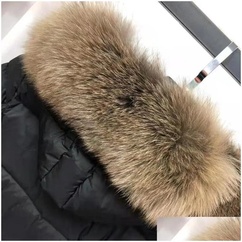 Women`S Down & Parkas Womens Down Jacket Winter Jackets Coats Real Raccoon Hair Collar Warm Fashion Parkas With Belt Lady Cotton Coat Dh0Ia