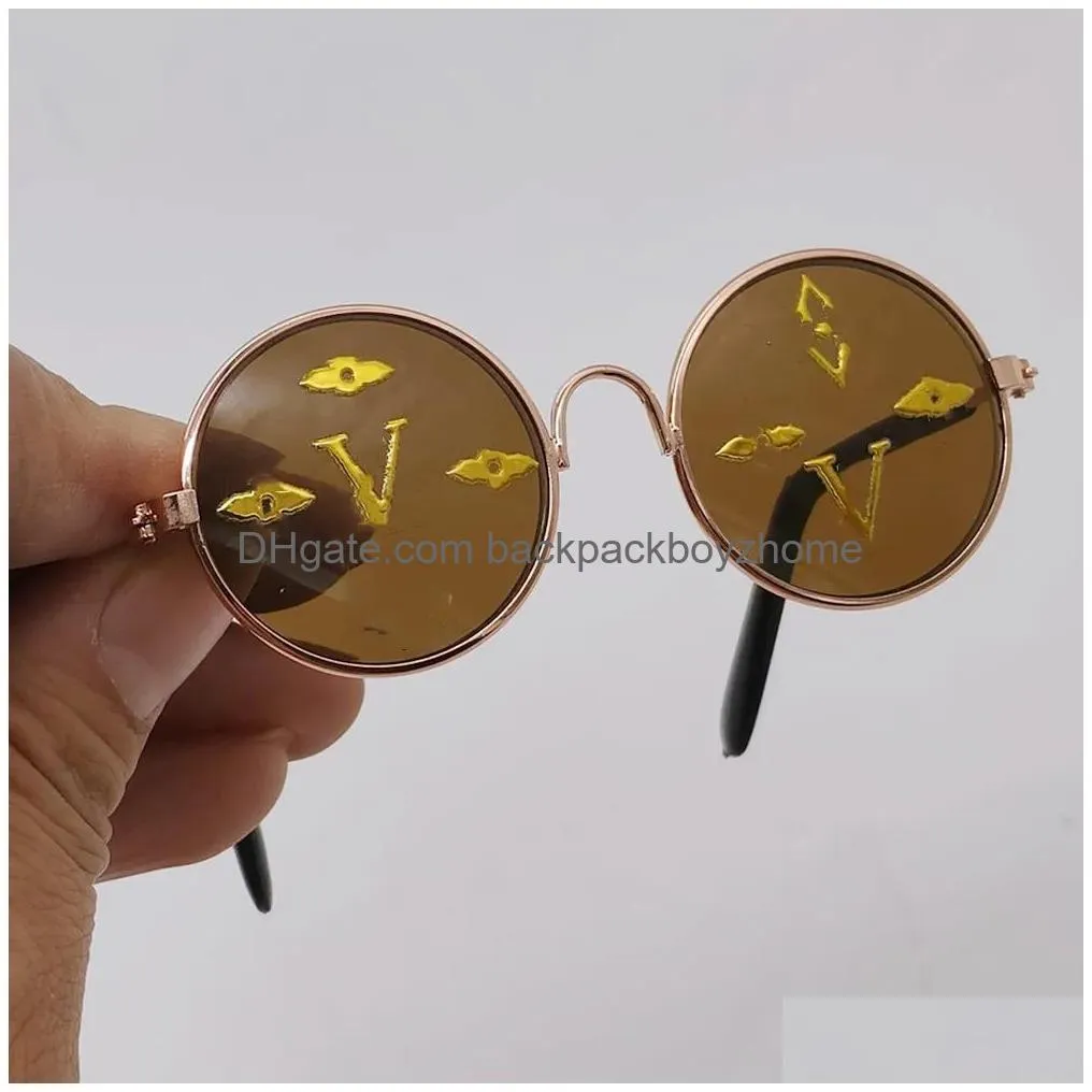 Dog Apparel Designer Cat Dog Sunglasses Funny Pet Glasses Round Metal Classic Retro Hippie Cute Cosplay Party Costume Po Drop Delivery Dh3Ac