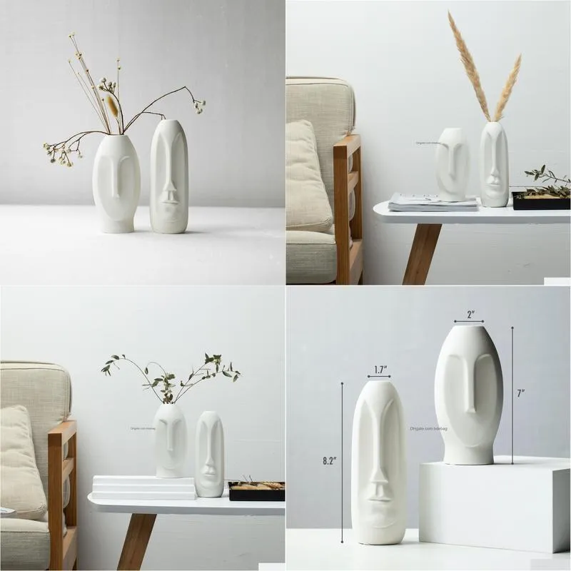 set 2 face vase minimalist pampas vase modern vase set white vases handmade ceramic vase nordic decor sculpture decor sculptural