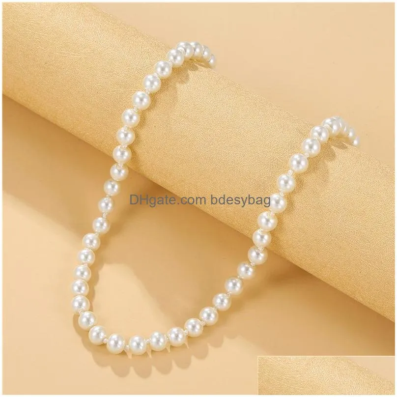 Beaded Necklaces Man-Made 8Mm Pearl Beaded Simple Pendant Necklaces For Women Girl Wedding Party Club Decor Fashion Jewelry Drop Deliv Dhqjx