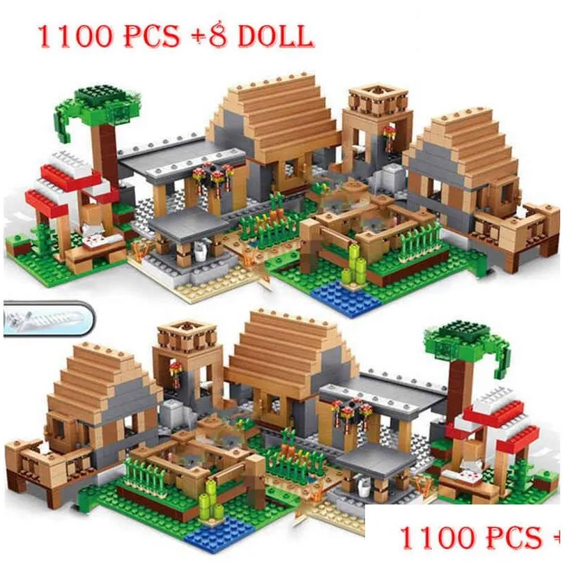 Model Building Kits Cave Elevator Village Tree House Building Block With Figures Compatible 21137 My World Bricks Set Gifts Toys X0503 Otqpw