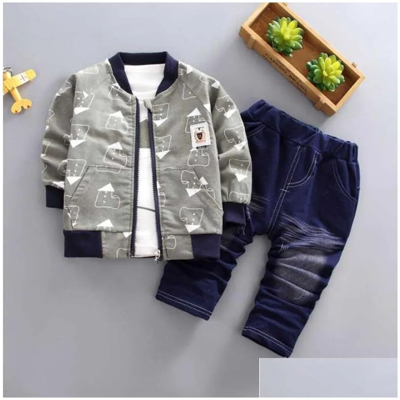 jacket children suits outfit set infant casual clothing sets coat tops pant 3pcs fashion clothes sets baby outfit for boy