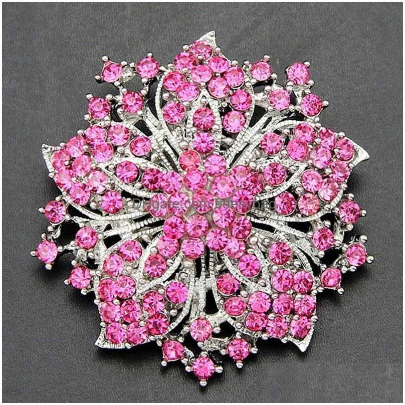 Pins, Brooches Iced Out Crystal Flower Brooches Pins Cor For Women Girl Birthday Wedding Jewelry Party Fashion Accessories Drop Deliv Dhhst