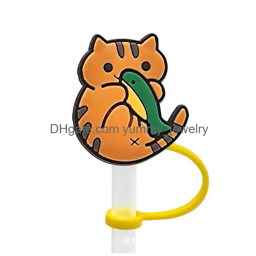 17 colors cats kitten silicone straw toppers accessories cover charms reusable splash proof drinking dust plug decorative 8mm straw party