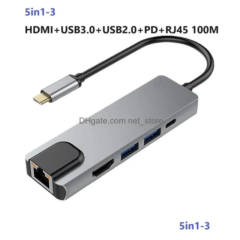 usb c hub multiport adapter 100m usb-c hub usb 3.0 5gbps data port with hdmi 4k 30hz 100w power delivery sd/tf card slot rj45 7 in 1 ethernet for macbook