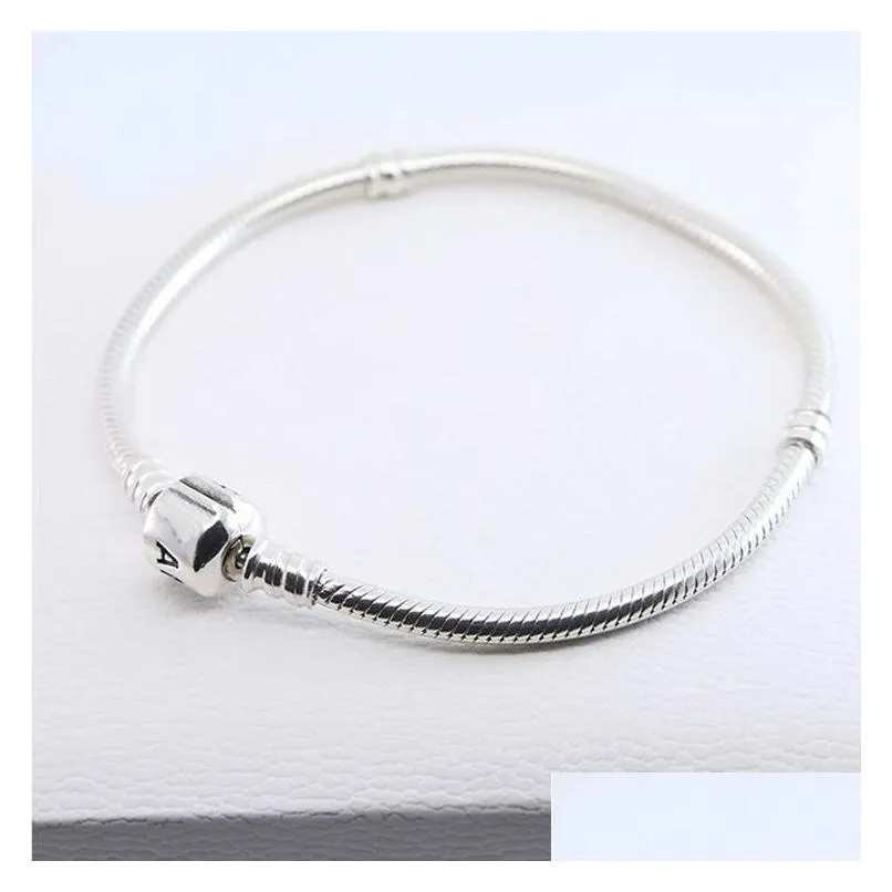 Wholesale 925 Sterling Silver Bracelets 3mm Snake Chain Fit Charm Bead Bangle Bracelet DIY Jewelry Gift For Men Women