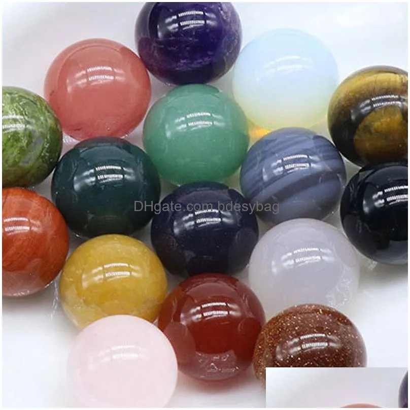 Loose Gemstones 1.6Cm Natural Stone Crystal Ball Shape Yoga Energy Gemstones For Pendant Necklaces Home Garden Office Decor Jewelry D Dhlyn
