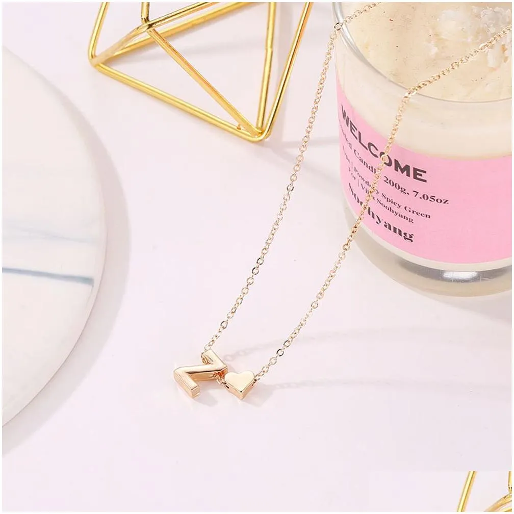 fashion tiny heart dainty initial necklace gold silver color letter name choker necklaces for women pendant jewelry gift