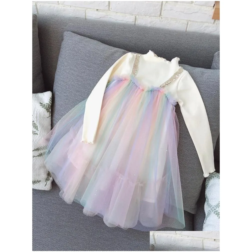 girls dresses baby girls sequins strap rainbow mesh tutu dress spring autumn girl kids birthday party children vestidos