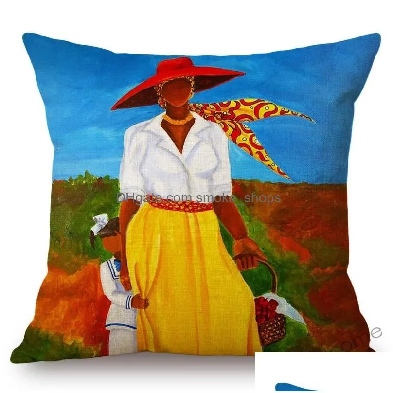 pillow cushion/decorative pillow fashion black woman african art africa daily life harvest party oil painting home decor sofa case