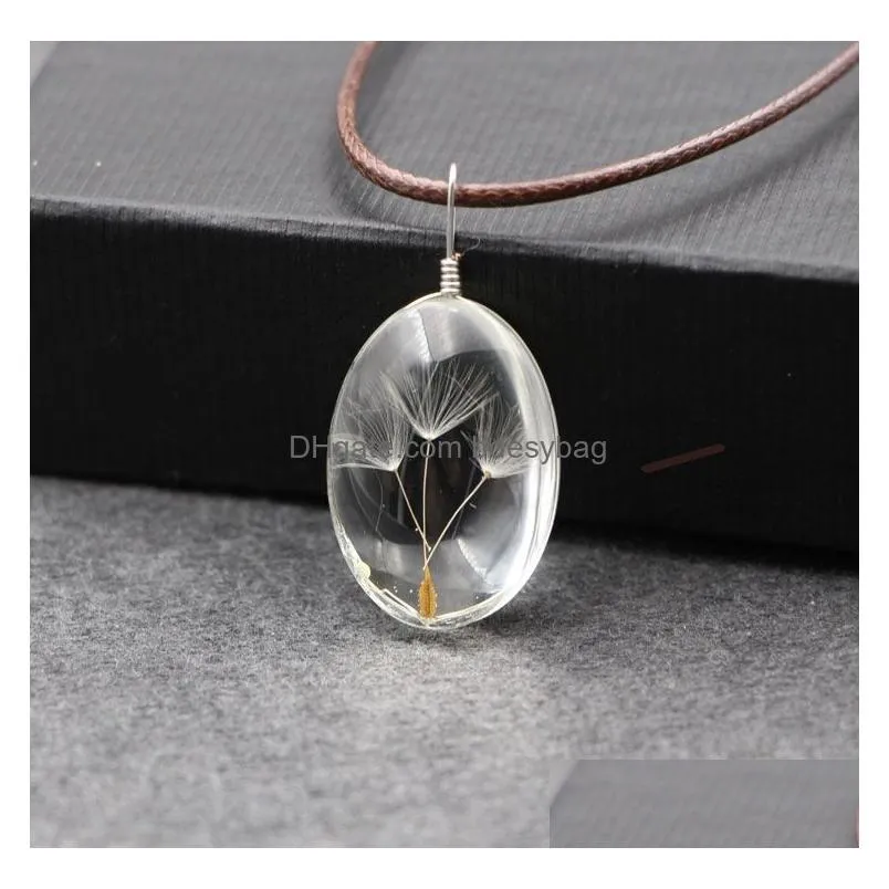 Pendant Necklaces Cute Dandelion Flower Heart Choker Necklace Pendants Vintage Lucky Jewelry With Rope Chain For Women Men Drop Delive Dhb67