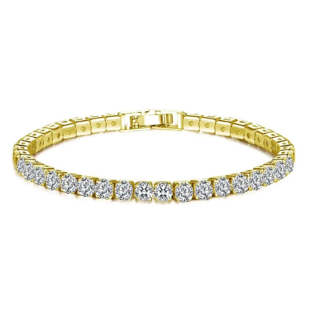 fashioh hip hop cz tennis bracelet white cubic zircon beads men bangle chains strand bracelets for women pulseiras bijoux silver crystal