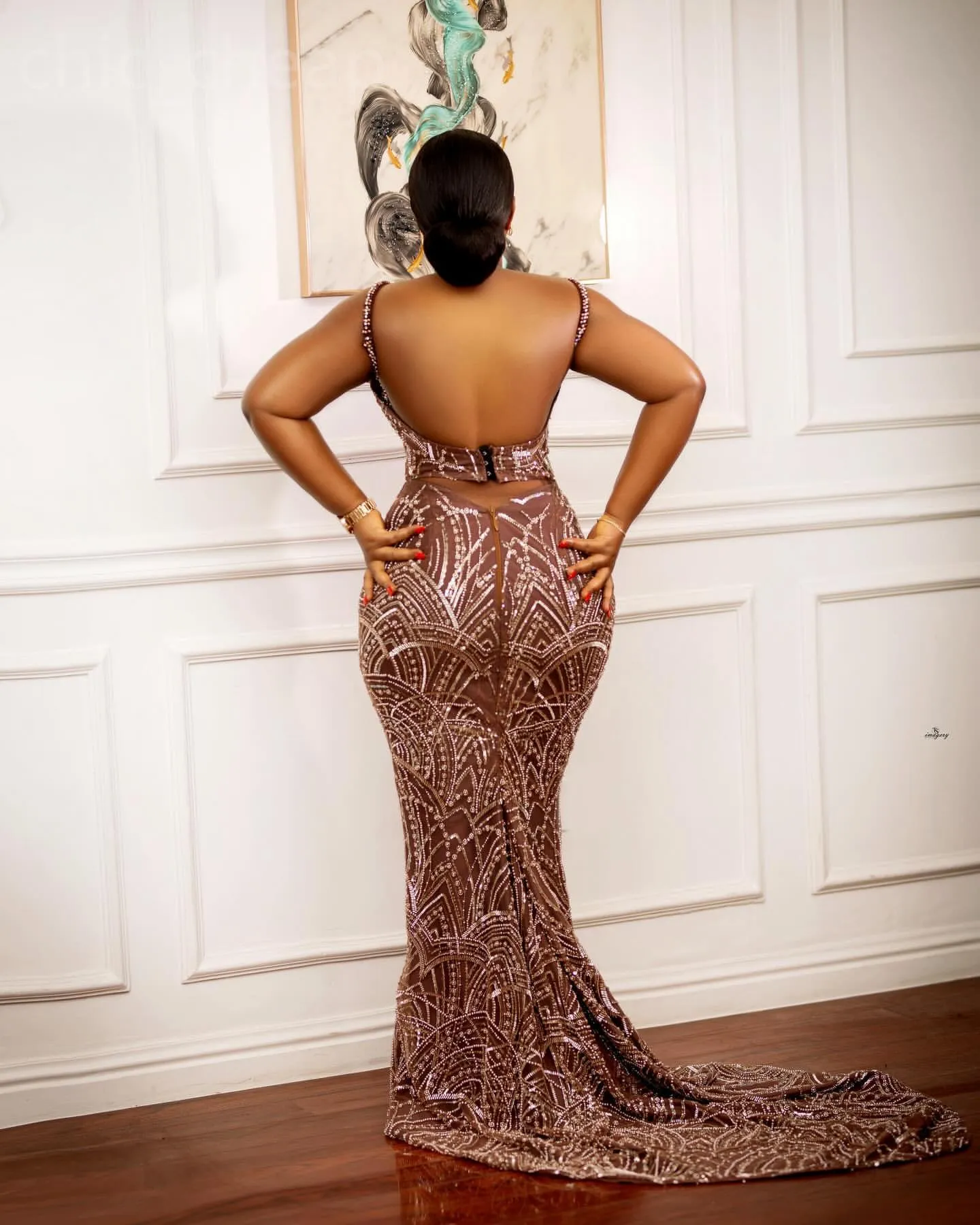 2024 Aso Ebi Chocolate Mermaid Prom Dress Beaded Sequined Evening Formal Party Second Reception 50th Birthday Engagement Gowns Dresses Robe De Soiree ZJ181