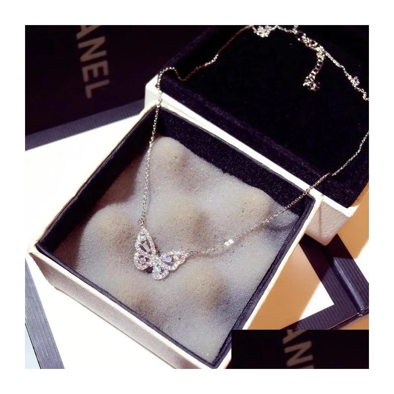 sparkly crystal pendant necklaces butterfly shape sterling silver cute unique necklaces for women wedding bridal