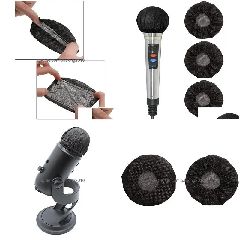 Turntables 200 Pcs Black Disposable Microphone Covers Karaoke Antisplash Mic Dustproof Accessories Singing Rehearsal Recording Studios