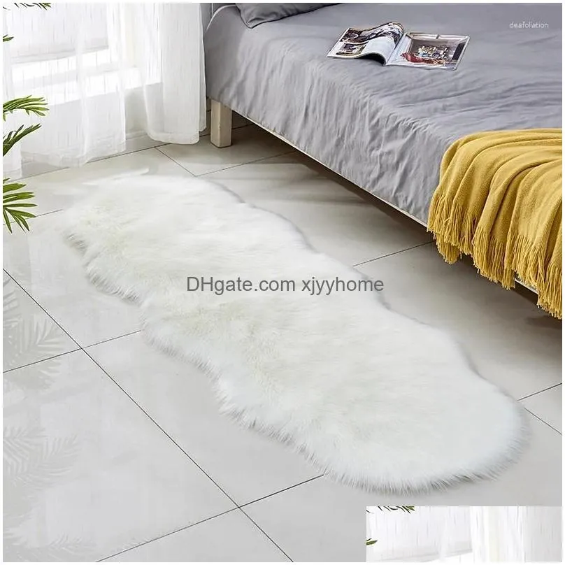 Carpets Irregular Floor Mat Plush Carpet In The Bedroom Long Soft White Fur Area Rugs For Living Room