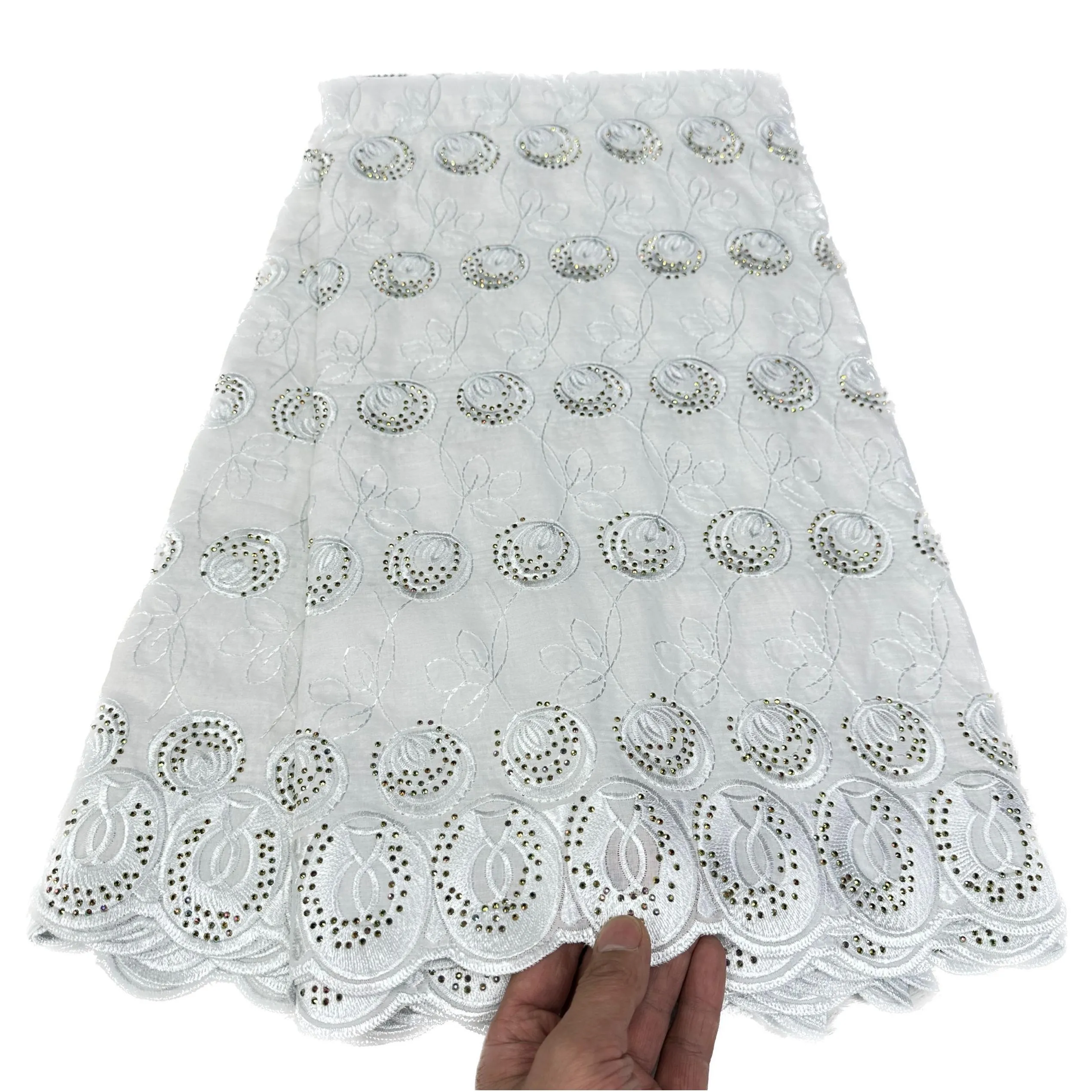 2024 premium quality 5 yards african style swiss voile lace cotton fabric newest design ladies banquet dress yq-3501