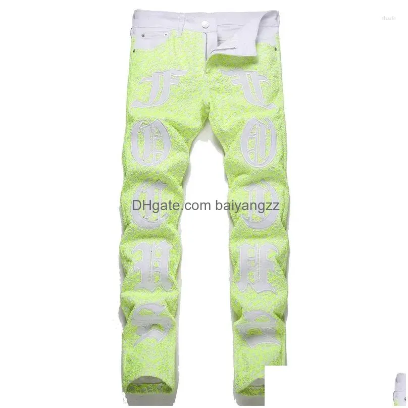 mens jeans streetwear embroidery denim pantalones hombre straight advanced comfortable high quality motorcycle biker casual design