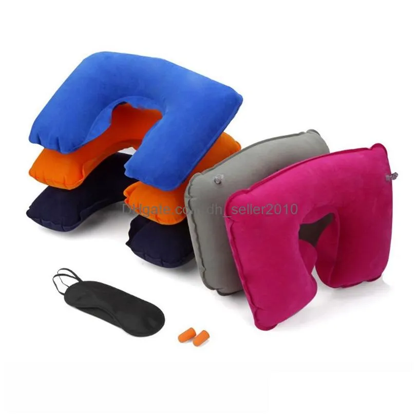 Party Favor 3 in 1 Travel Set Inflatable U-Shaped Neck Pillow Air Cushion Sleeping Eye Mask Eyeshade Earplugs Portable Travel Set