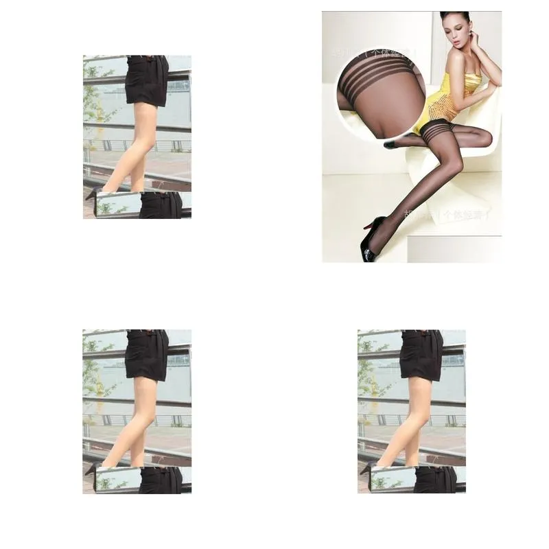 wholesale-women fashion black sexy top stripe stay up thigh high knee stocking tights pantyhose free shipping t3