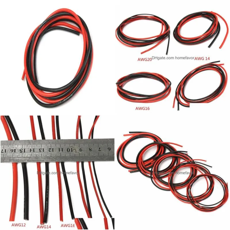 s amp cable assemblieselectrical s 1 black 1meter red silicon 12 14 16 22 24awg heatproof soft silicone silica gel wire cable5085722