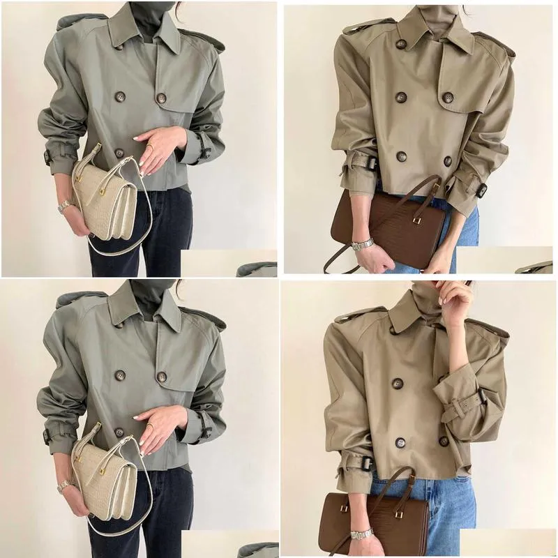 women`s trench coats korean ins spring and autumn lapel design with double breasted loose and versatile long sleeved short trench coat for