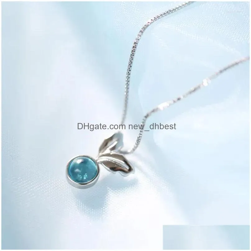 Pendant Necklaces Arrival Mint Leaves Creative Blue Bubble Silver Plated Jewelry Personality Exquisite Crystal H536