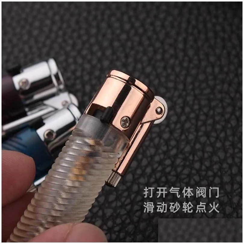 New Arrival Creative Individual Torch Cylindrical Transparent Lighter Open Fire Torch Small Grinding Wheel Lighter Cigar Torch