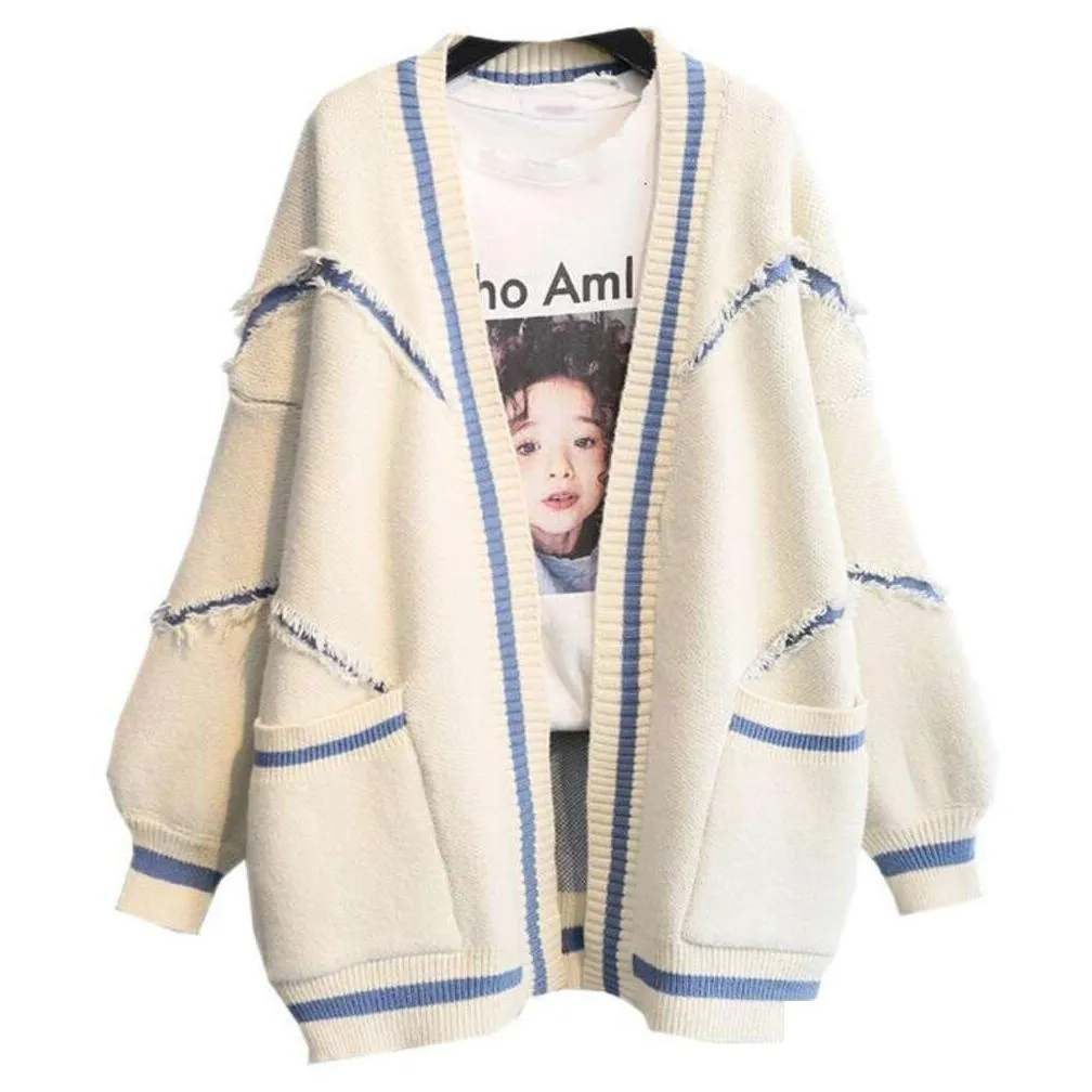 2023 new korean version loose letter thickened knitted medium length sweater cardigan autumn/winter coat women
