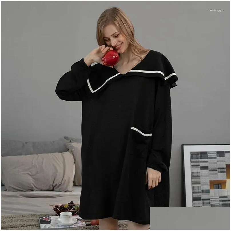 women`s sleepwear pajamas with lapels casual long sleeves nightdress underwear pullover woman can be worn outside home clothing