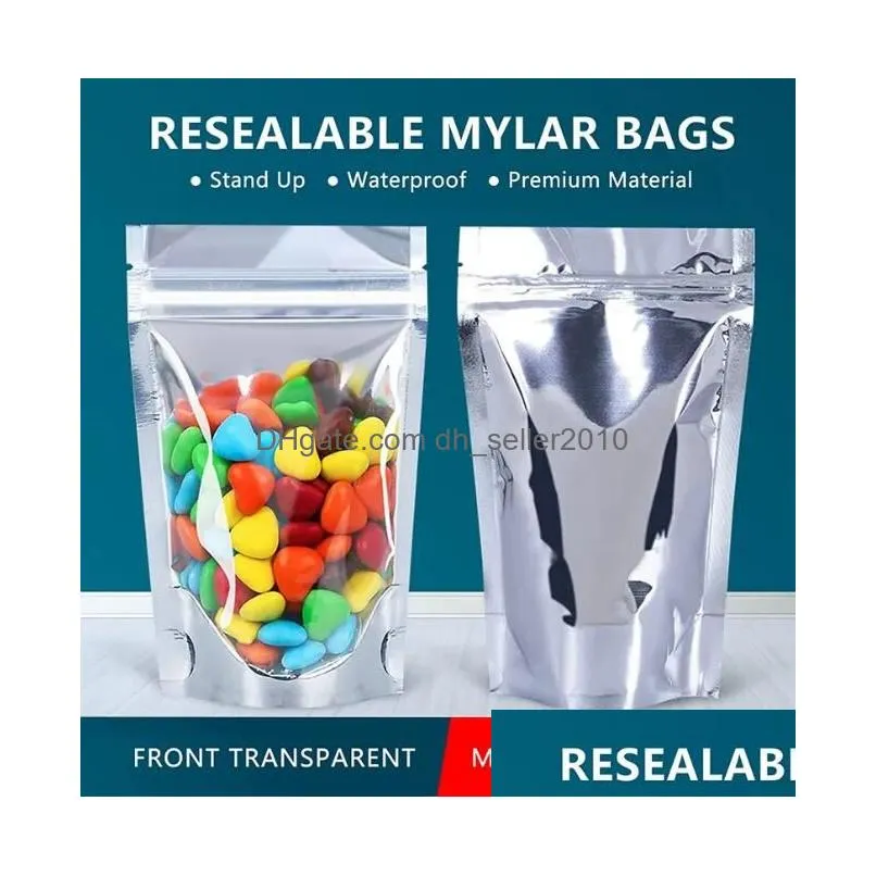 wholesale Silver-Clear Plastic Bags for Food Storage Resealable Clear Mylar Bag Stand Up Pouches Large Smell Proof Storage Bags for Small