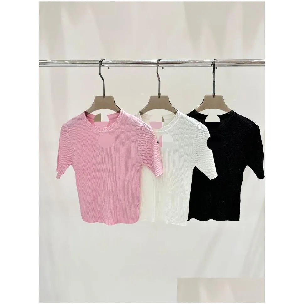 3012 2024 runway spring summer brand same style sweater short sleeve crew neck fashion clothes black pink white qian