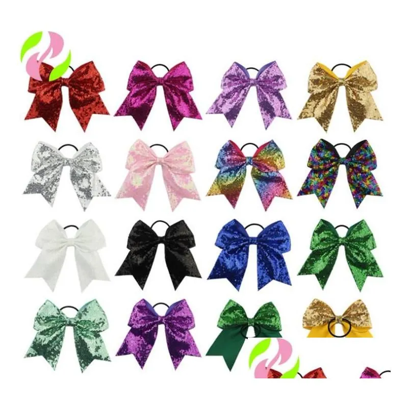8 inches Solid Ribbon Cheer Bow For Girls Kids Boutique Large Cheerleading Hair Bow Children sequined Hair Accessories GB1666