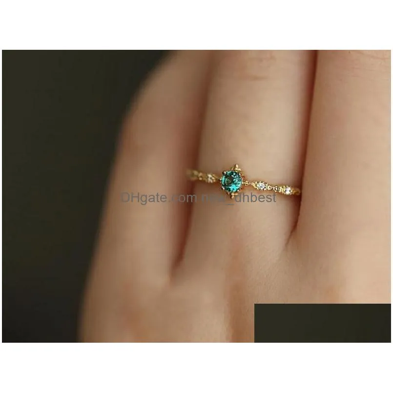 925 Sterling Silver Fashion Tail Ring Women Plating 14k Gold Simple Design Inlaid Emeralds Wedding Jewelry Accessories2544148