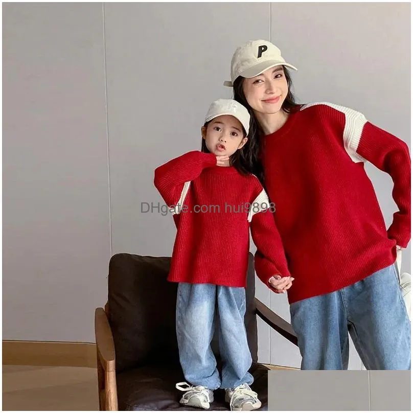 family matching outfits christmas red sweater mother and daughter fashion knitted parachute year 2024 father son 231115