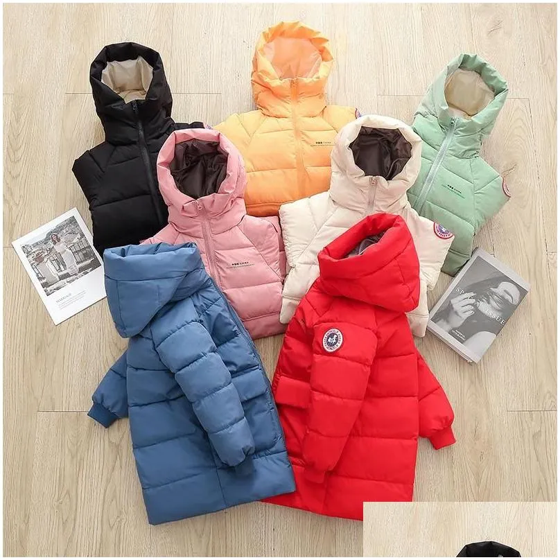 Down Coat Baby Boys Jackets Winter Coats Children Thick Long Kids Warm Outerwear Hooded For Girls Snowsuit Overcoat Clothes Solid