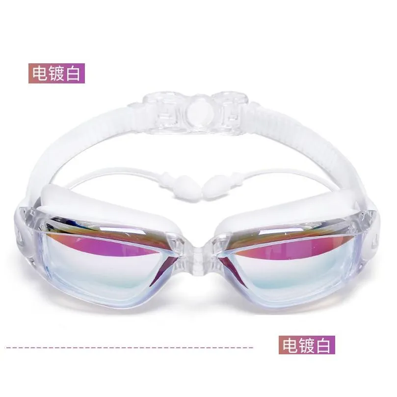 hd waterproof and anti-fog men`s and women`s large-frame electroplated swimming goggles swimming goggles