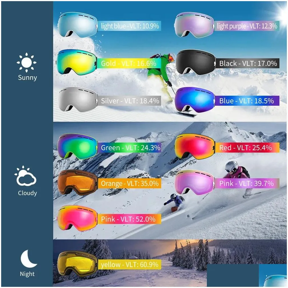 ski goggles copozz brand ski goggles double layers uv400 antifog big ski glasses skiing mask snowboard men women snow goggles gog201 pro