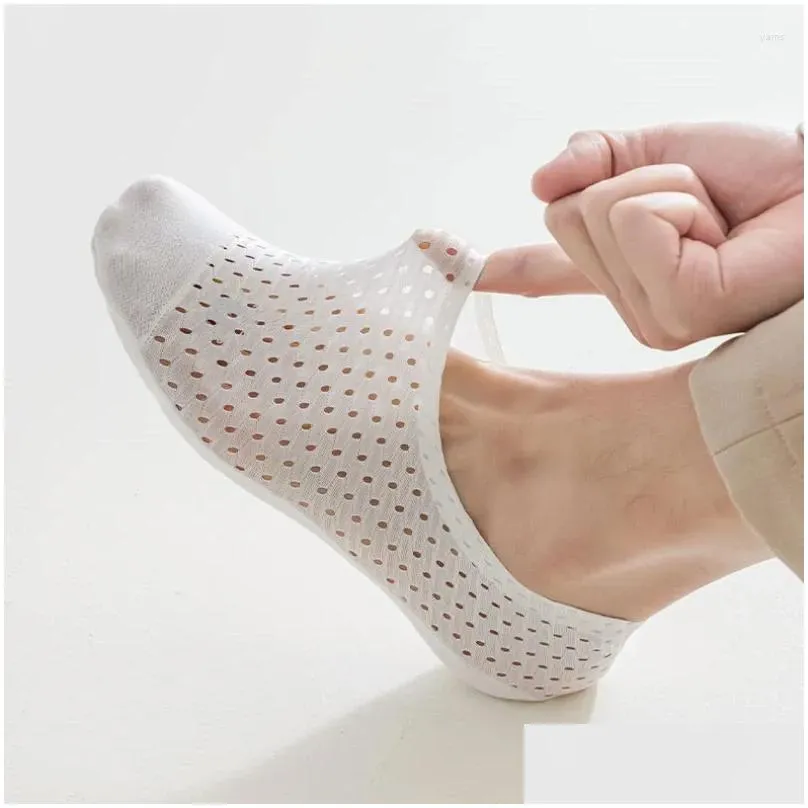 men`s socks solid color silicone non-slip sock slippers hollow out breathable summer invisible no show men male ice silk