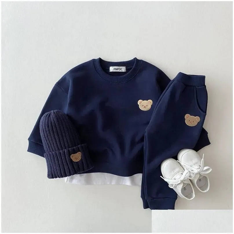 Fashion Toddler Baby Boys Girl Fall Clothes Sets Baby Girl Clothing Set Kids Sports Bear Sweatshirt Pants 2Pcs Suits Outfits 220307