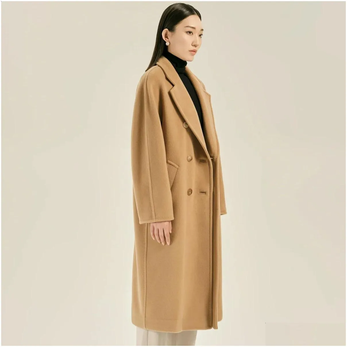 women`s wool blends max family iodine 101801 wool coat lengthened double breasted cashmere in autumn and winter women 231116