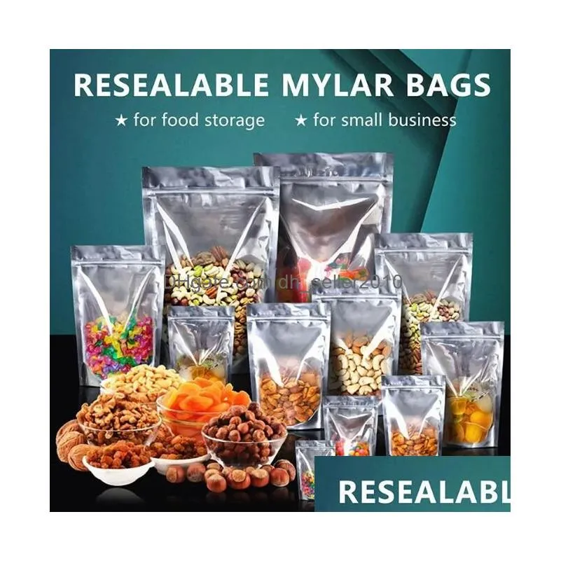 wholesale Silver-Clear Plastic Bags for Food Storage Resealable Clear Mylar Bag Stand Up Pouches Large Smell Proof Storage Bags for Small